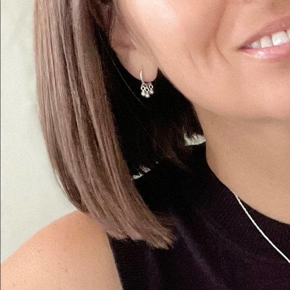 Sterling Silver Huggie Hoop Earrings with Pearl Drop​ - Picture 2 of 9